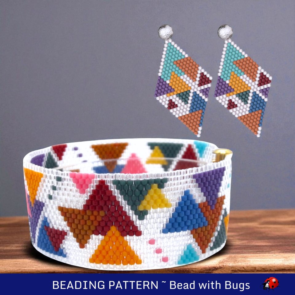 Peyote Stitch Beaded Bracelet an Earrings Pattern Set, All the Angles, PDF