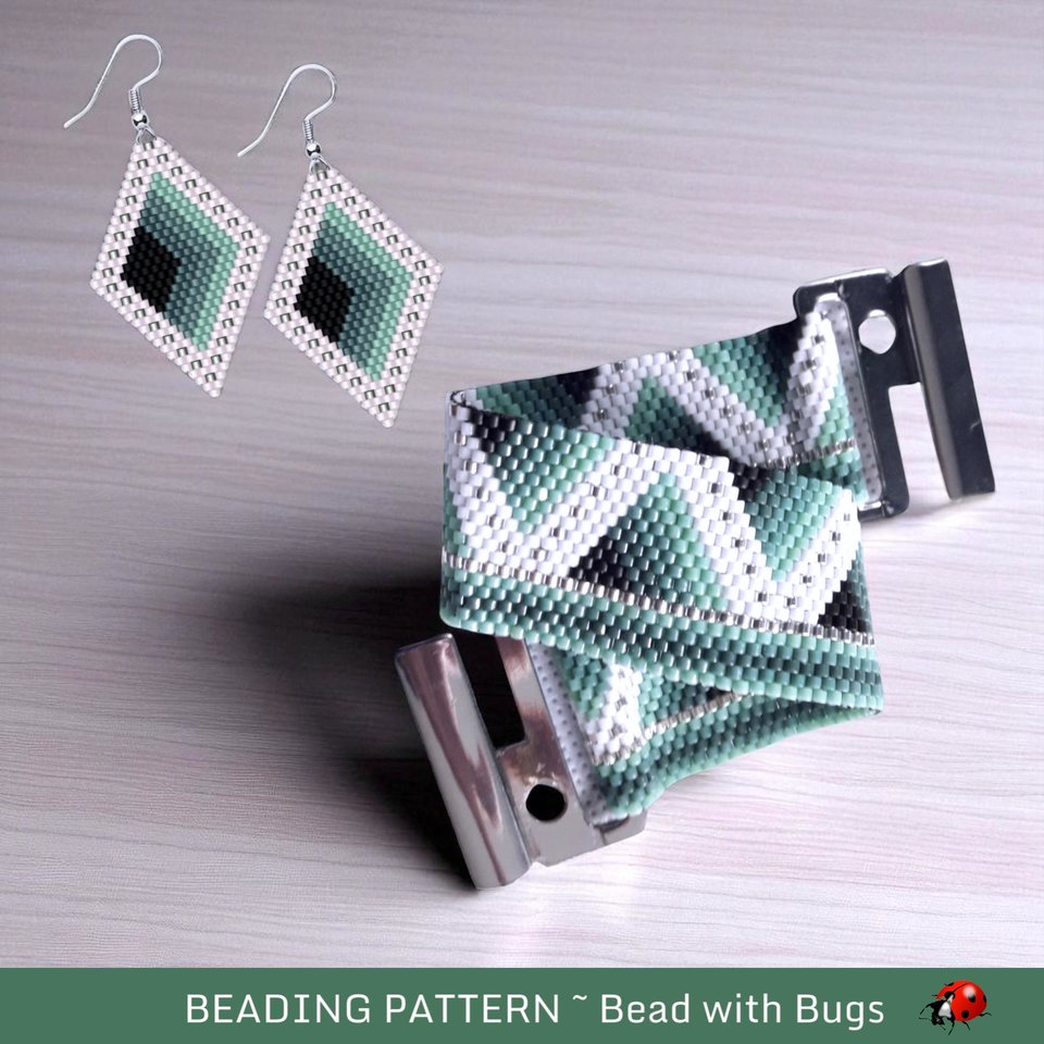Peyote Stitch Beaded Bracelet and Earrings Pattern Set, The Abyss, PDF