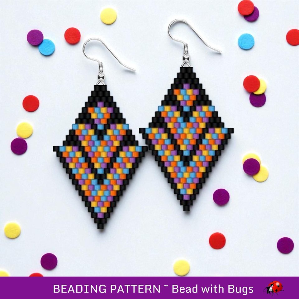 Brick Stitch Beaded Earrings Pattern Neon Lights, geometric design, PDF
