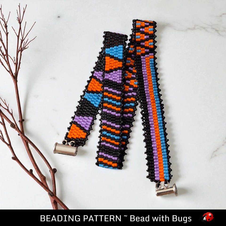 2 Drop Peyote Stitch Bracelet Pattern, Mid Century Wrap, PDF download
