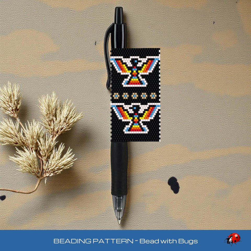 Peyote Stitch Beaded Pen Wrap by Bead with Bugs, THUNDERBIRDS 2, Beaded Pen Wrap Pattern for Pilot G2 Pen