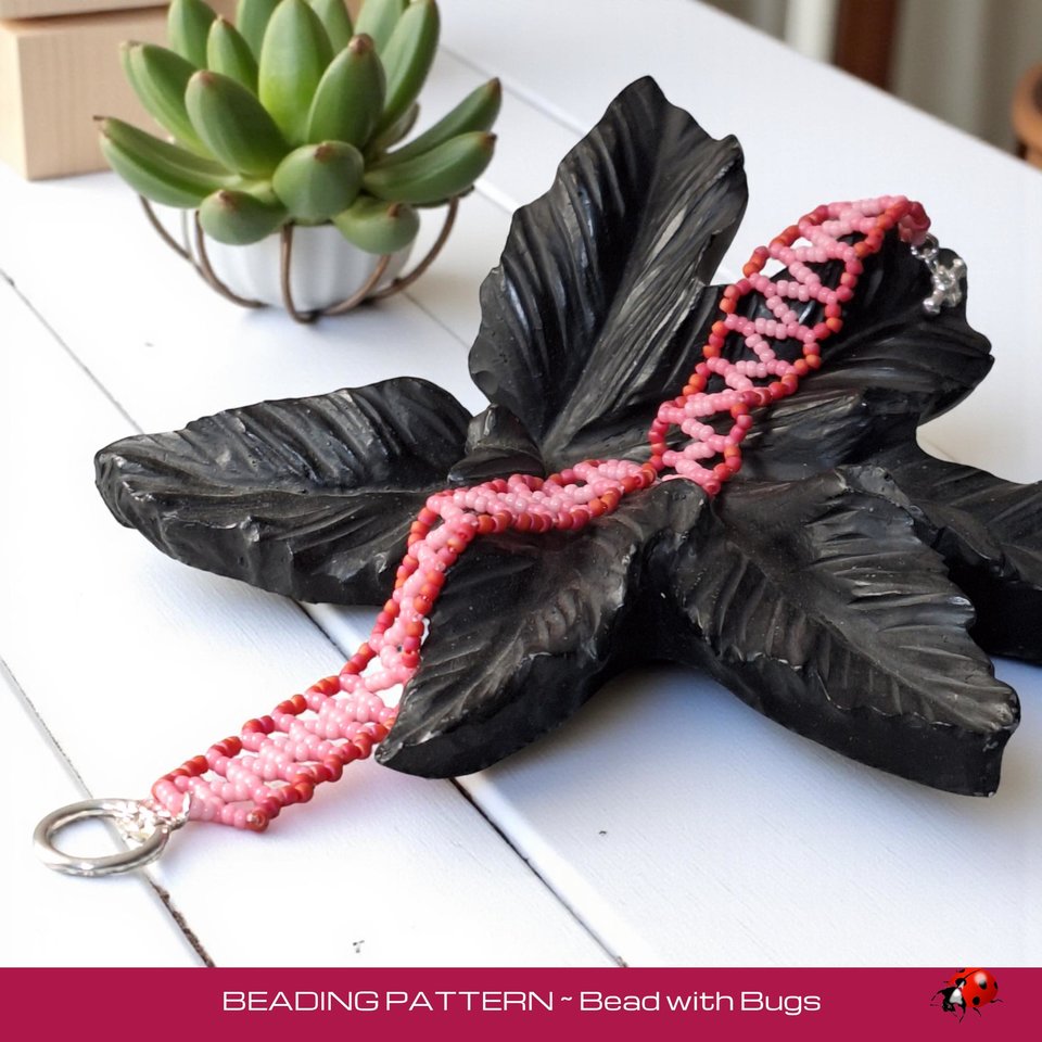 Chevron Chain Stitch Beaded Bracelet Pattern, ROSE GARDEN, PDF Full Instructions