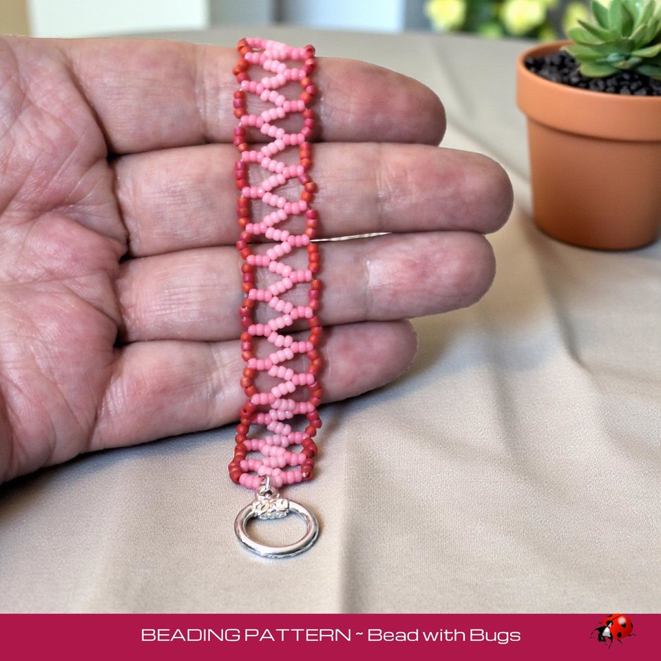 Chevron Chain Stitch Beaded Bracelet Pattern, ROSE GARDEN, PDF Full Instructions