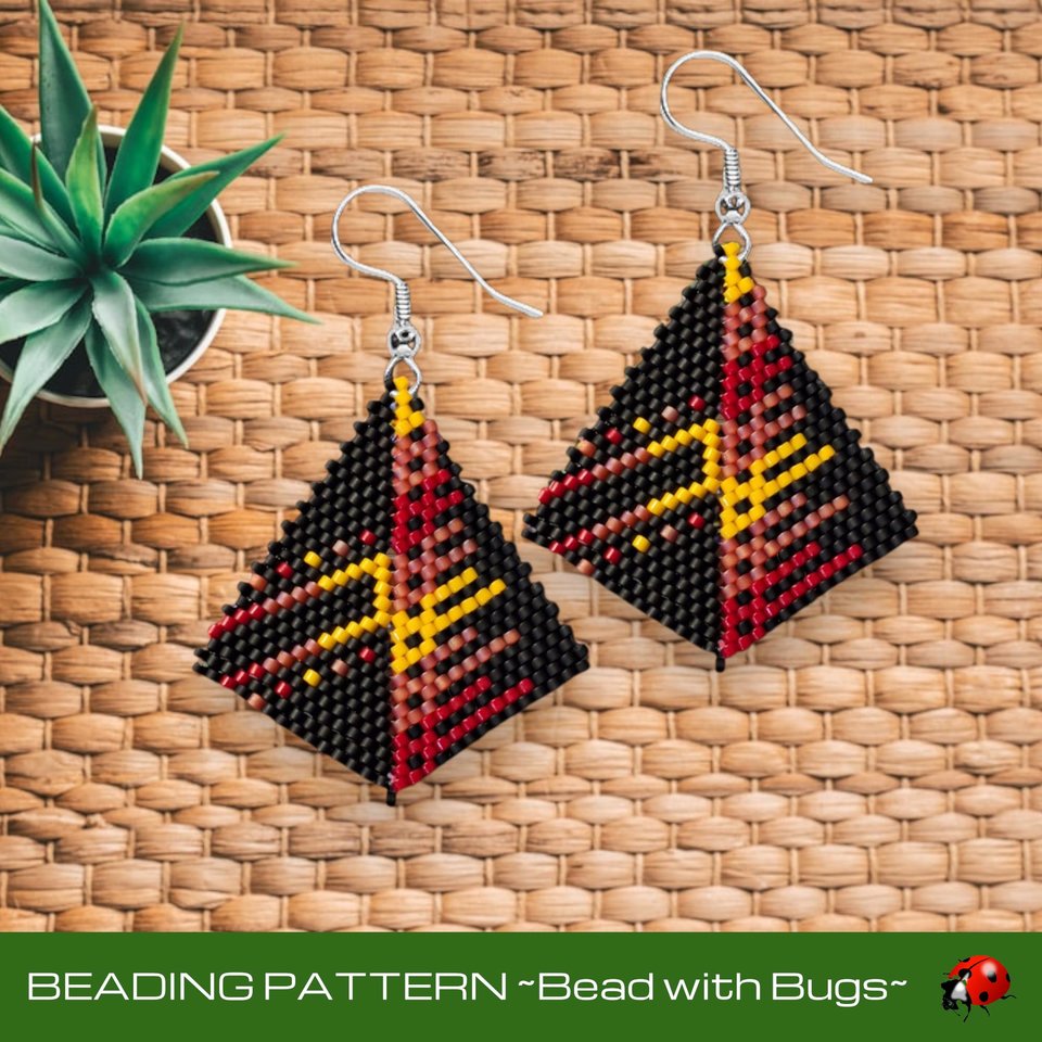 Peyote Stitch, Kite Earring Beading Pattern ETERNAL FLAME, PDF