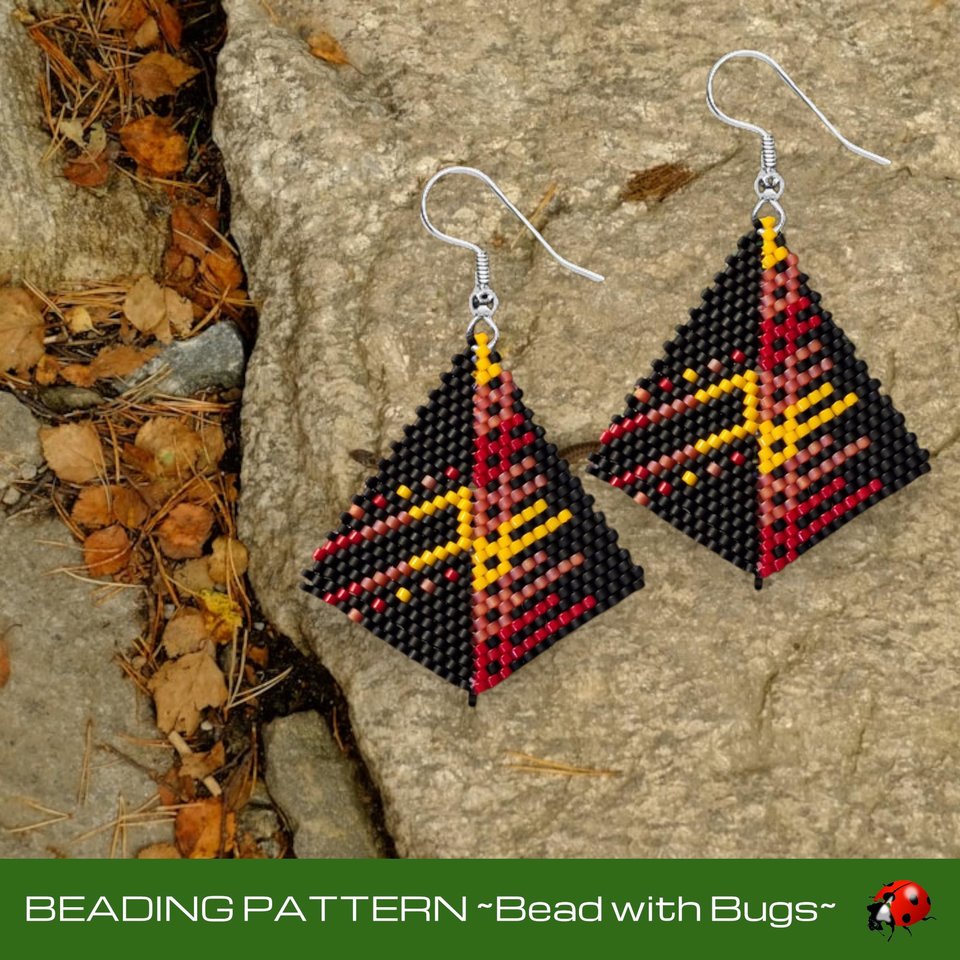 Peyote Stitch, Kite Earring Beading Pattern ETERNAL FLAME, PDF