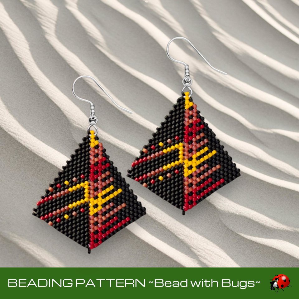 Peyote Stitch, Kite Earring Beading Pattern ETERNAL FLAME, PDF