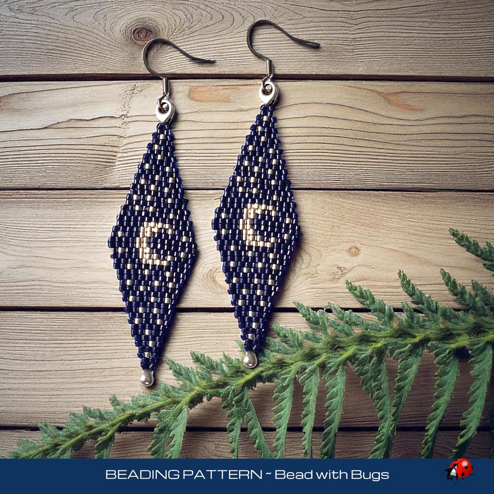 Double Brick Stitch Beaded Earrings Pattern, Crescent Moon, PDF