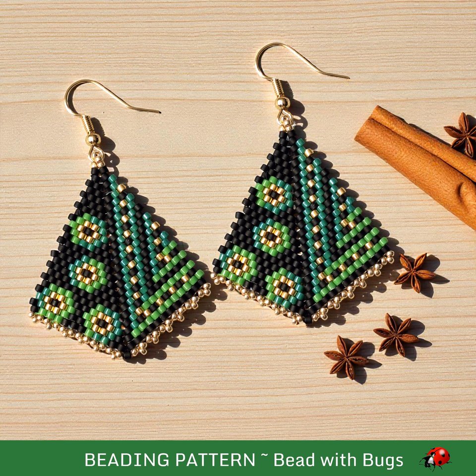 Peyote Stitch, Kite Earring Beading Pattern LILY PAD, PDF