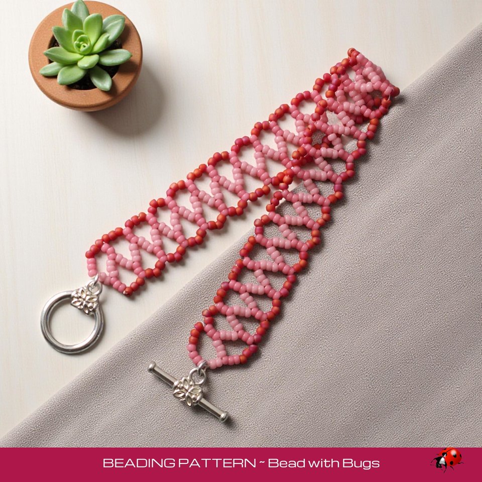 Chevron Chain Stitch Beaded Bracelet Pattern, ROSE GARDEN, PDF Full Instructions