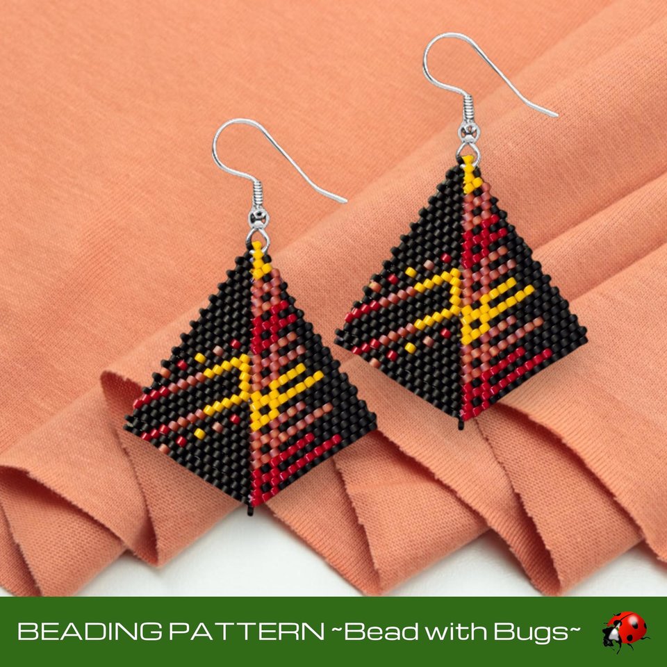 Peyote Stitch, Kite Earring Beading Pattern ETERNAL FLAME, PDF