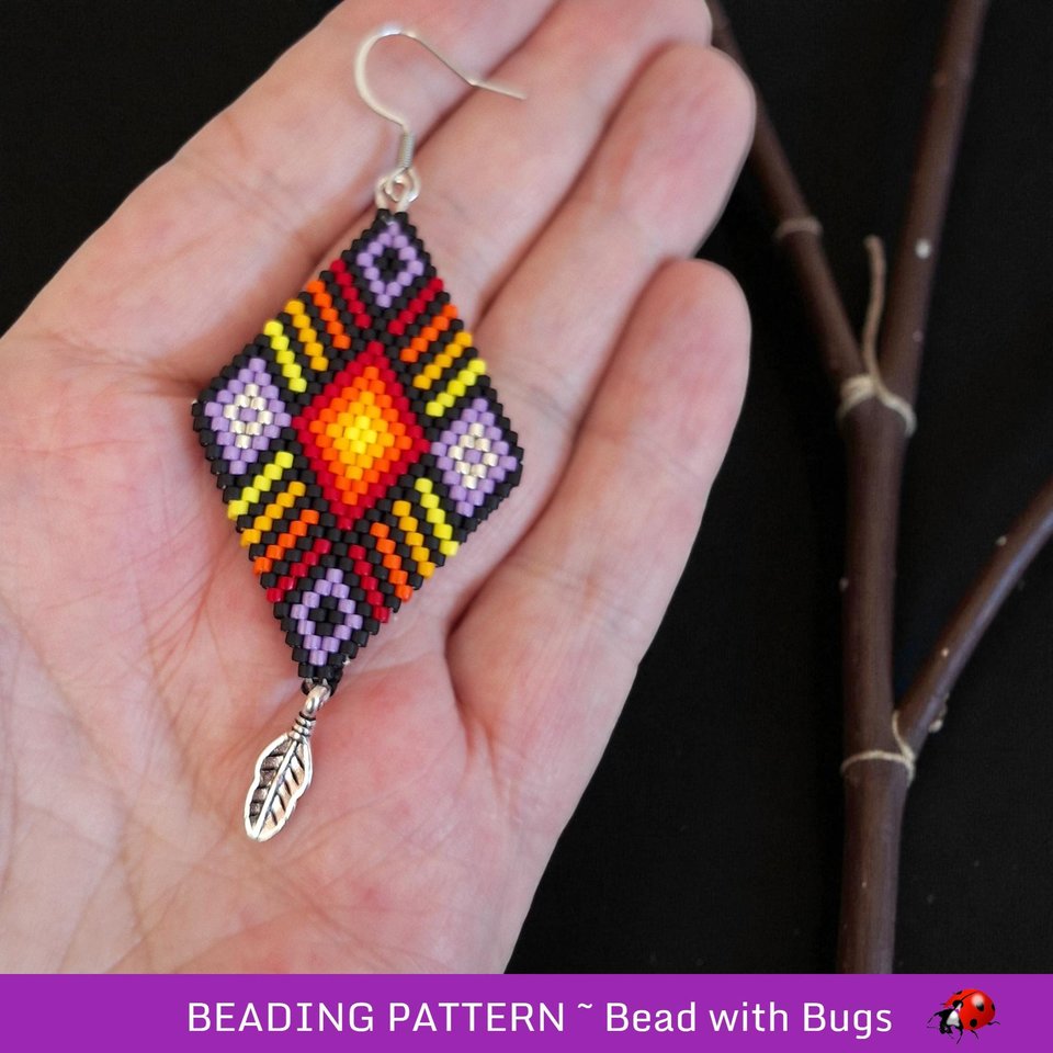 Peyote Stitch, Double Sided Earring Pattern, PDF, North Star