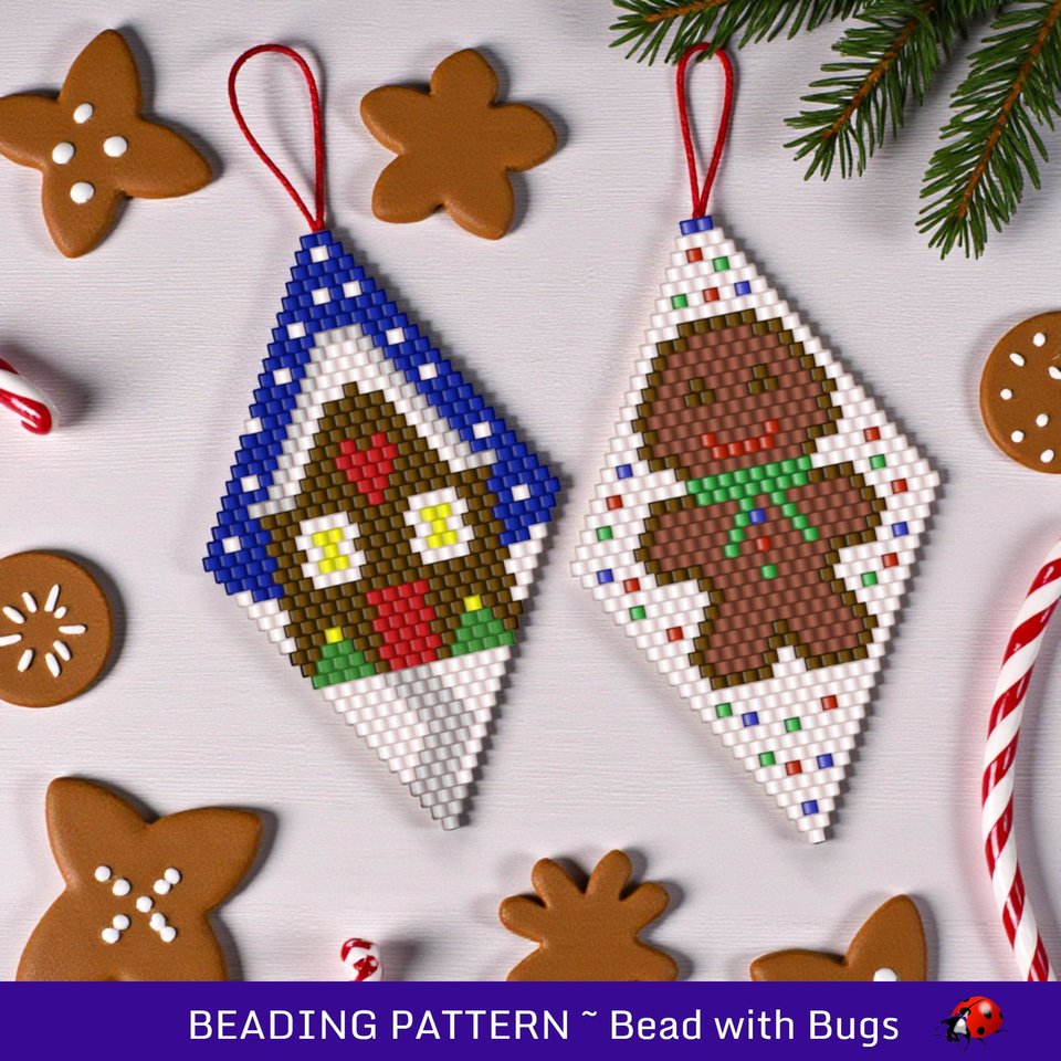 Beaded Gingerbread Ornament Pattern: Brick Stitch (PDF)