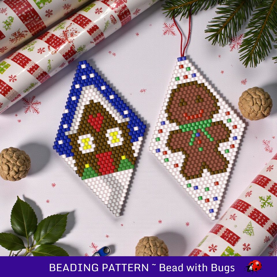 Beaded Gingerbread Ornament Pattern: Brick Stitch (PDF)