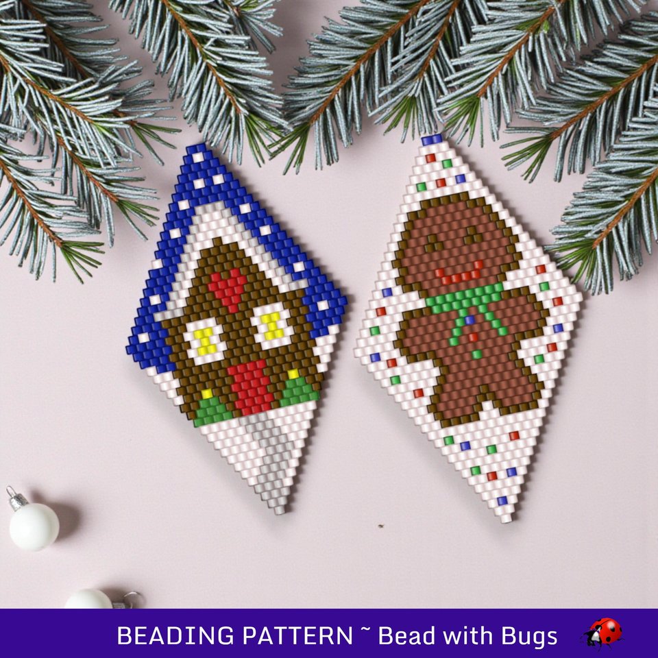 Beaded Gingerbread Ornament Pattern: Brick Stitch (PDF)