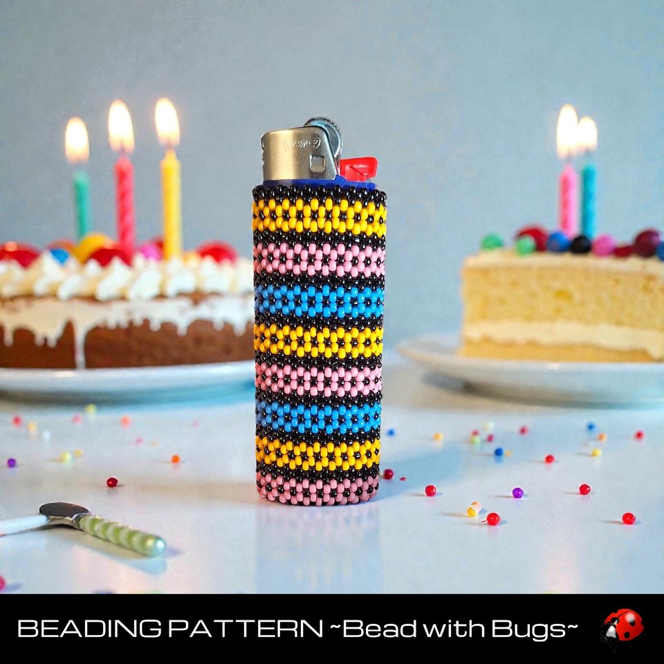 Tubular Peyote Stitch Beaded Lighter Cover using Seed Beads, STRIPES