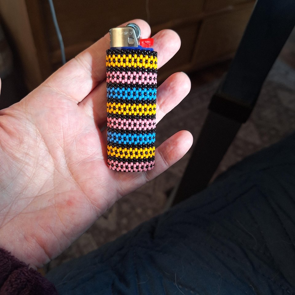 Tubular Peyote Stitch Beaded Lighter Cover using Seed Beads, STRIPES