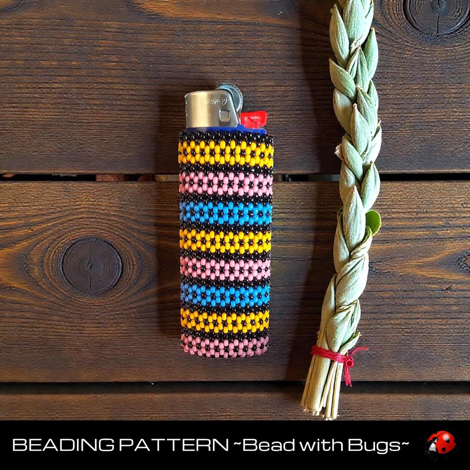 Tubular Peyote Stitch Beaded Lighter Cover using Seed Beads, STRIPES