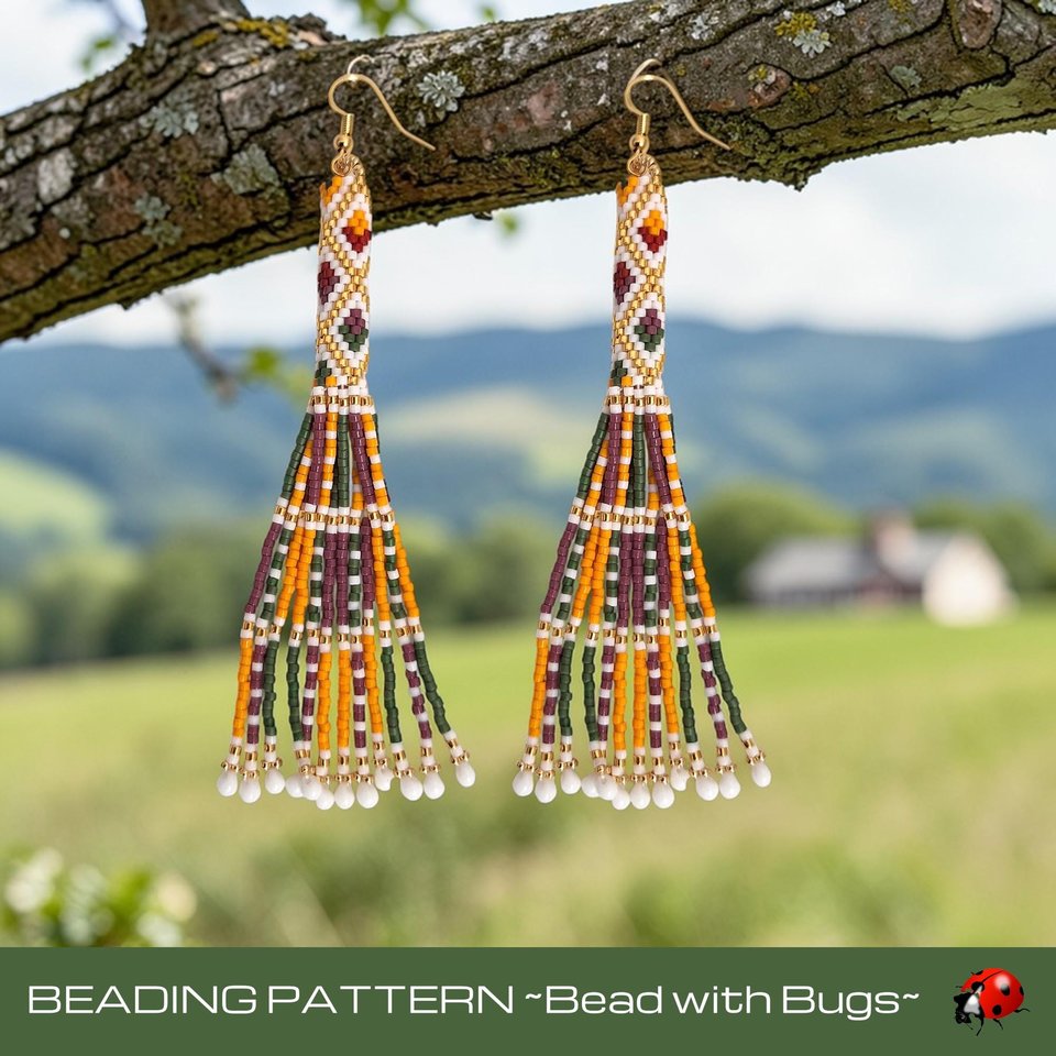 Peyote Stitch Fringed Tube Earring Pattern, AUTUMN ZONE