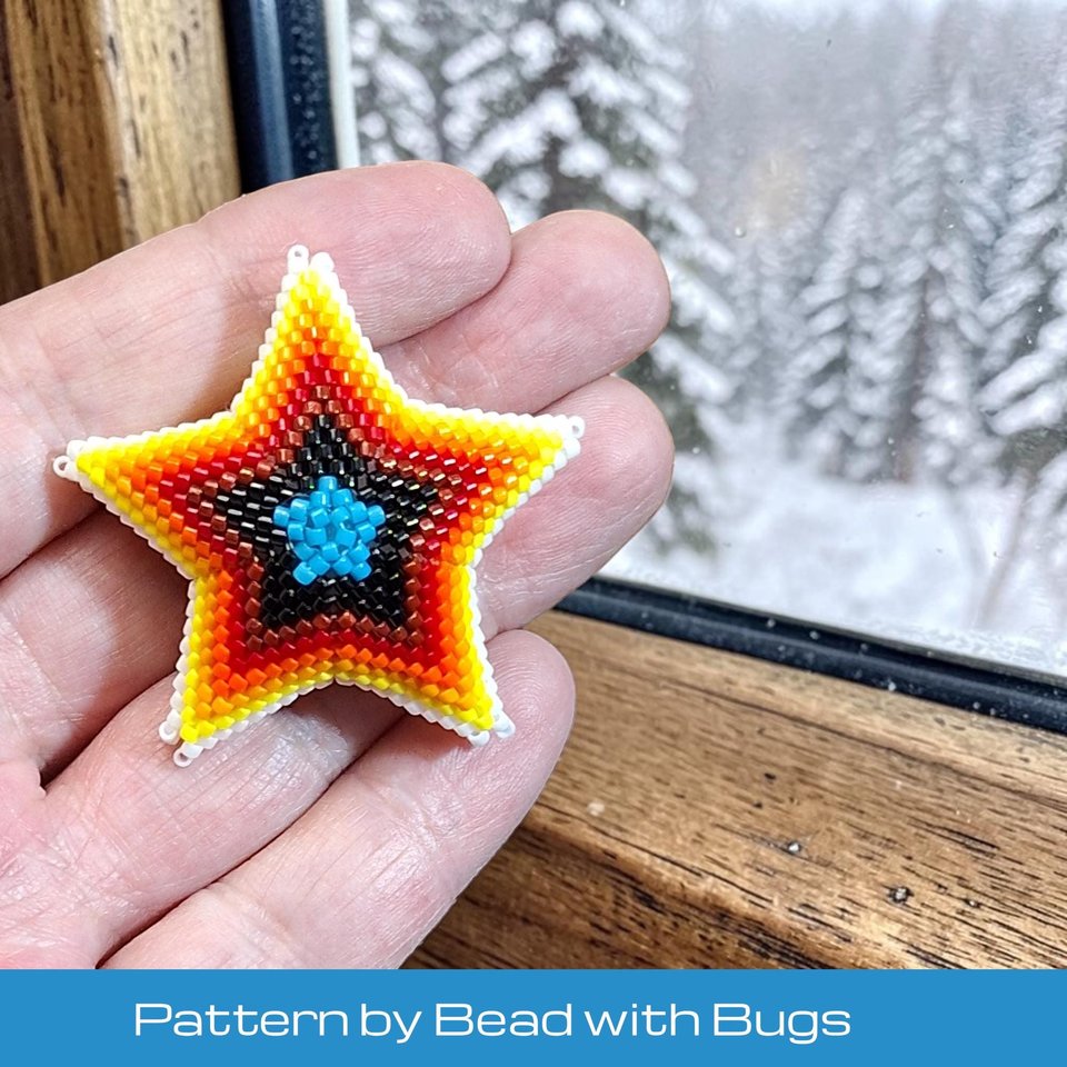 3D Peyote Mini Star Bead Pattern in Indigenous Style, WESTERN STAR, Charming Decor for Home & Holidays