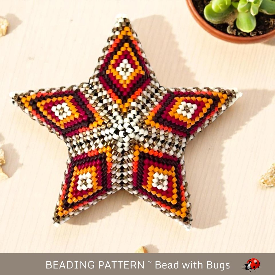 3D Peyote Star Bead Pattern DESERT SUN - Charming Decor for Home & Holidays