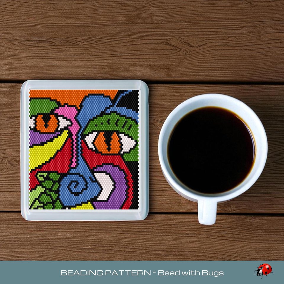 Peyote Stitch Beaded Coaster Pattern by Bead with Bugs, ABSTRACT ART 2