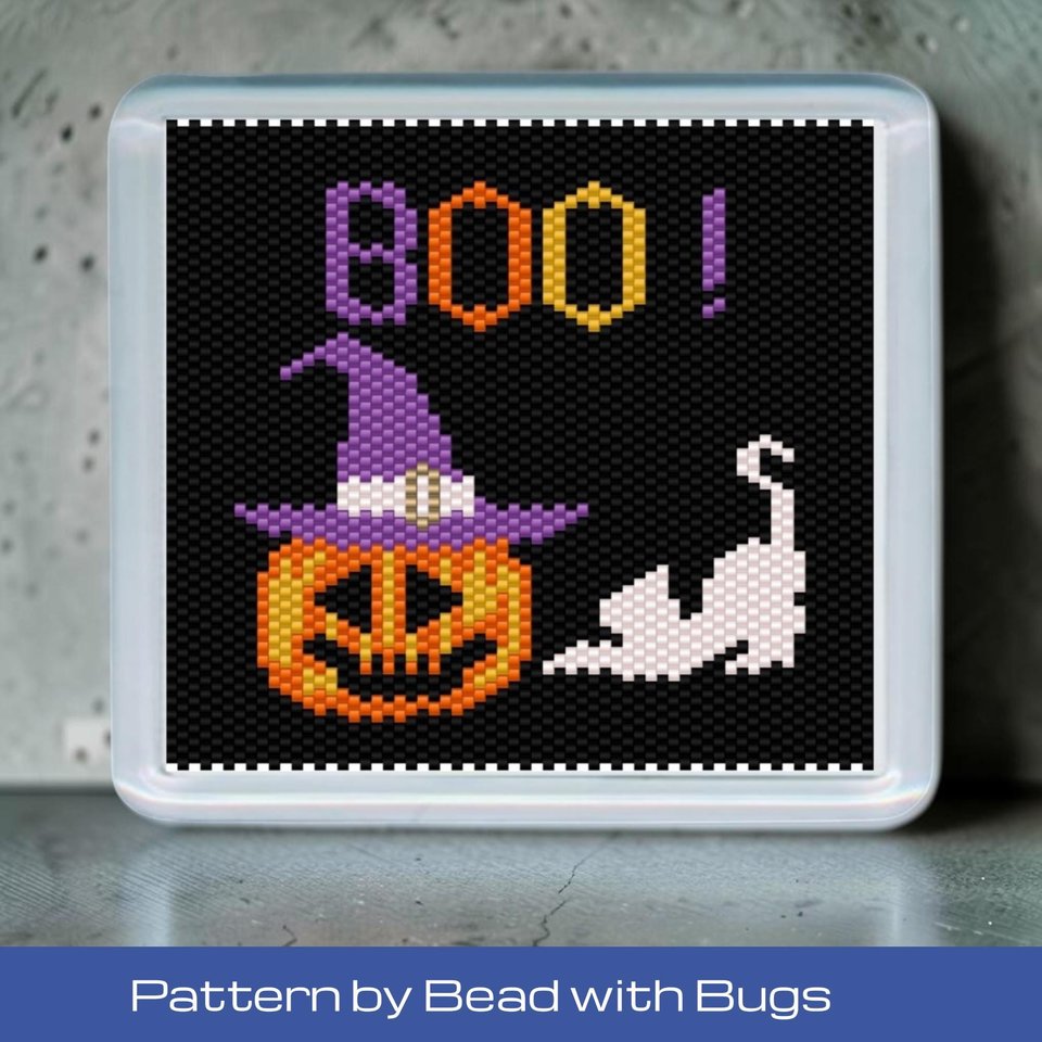 Peyote Stitch Beaded Coaster Pattern by Bead with Bugs, HALLOWEEN 3