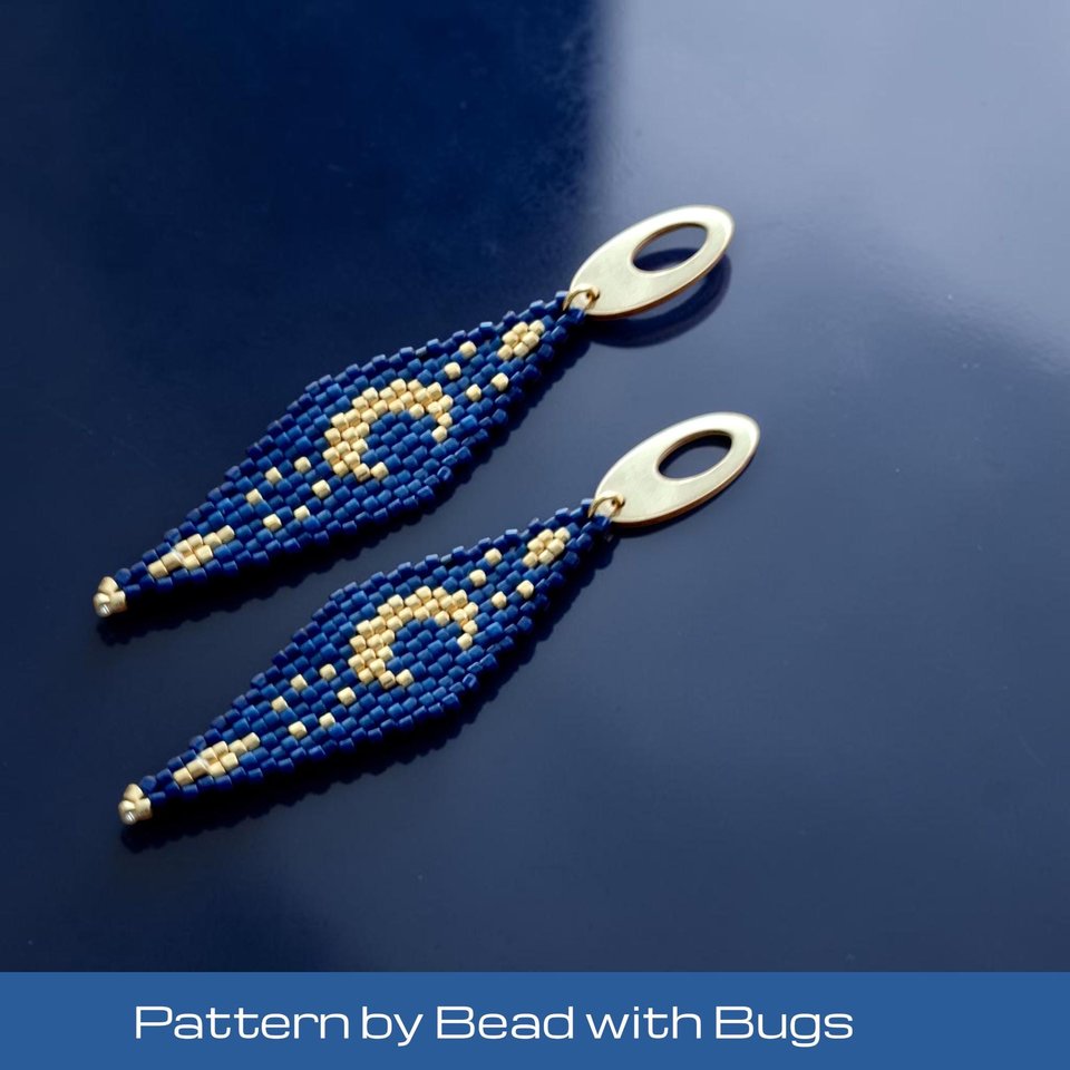 2 Drop Brick Stitch Earring Pattern, Crescent Moon