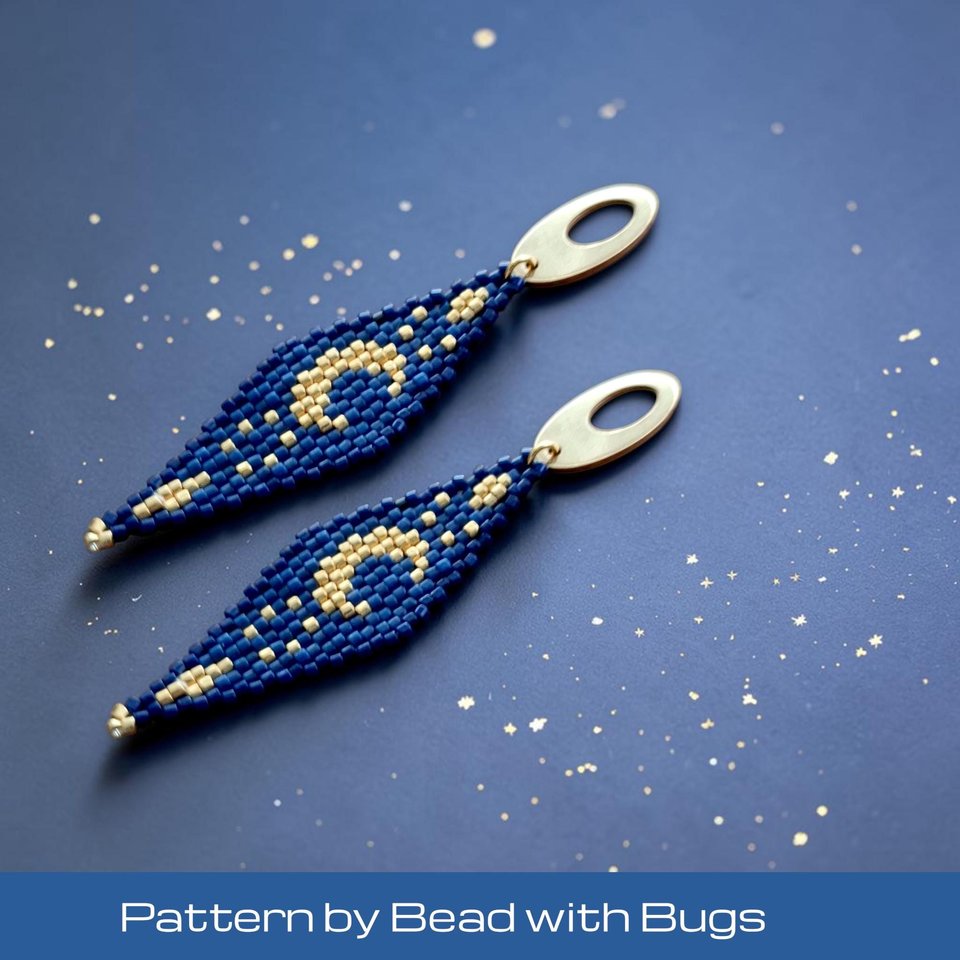 2 Drop Brick Stitch Earring Pattern, Crescent Moon