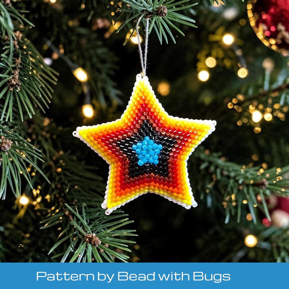 3D Peyote Mini Star Bead Pattern in Indigenous Style, WESTERN STAR, Charming Decor for Home & Holidays