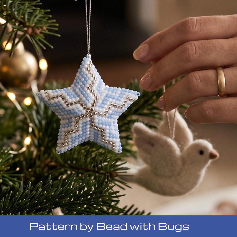 3D Peyote Mini Star Bead Pattern , WINTER ICE STAR, Charming Decor for Home & Holidays