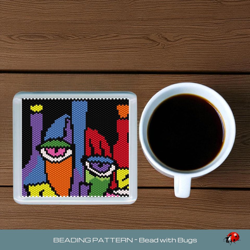 Peyote Stitch Beaded Coaster Pattern by Bead with Bugs, ABSTRACT ART 3