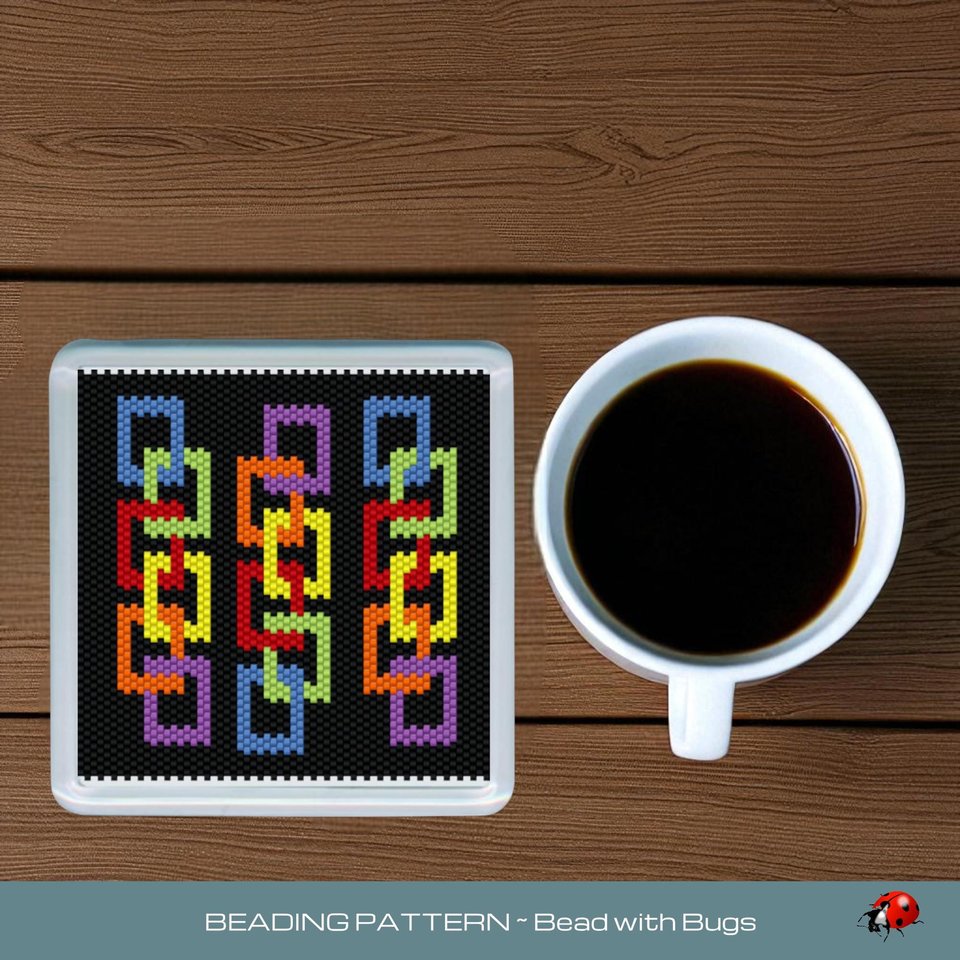 Peyote Stitch Beaded Coaster Pattern by Bead with Bugs, BOHO SQUARES