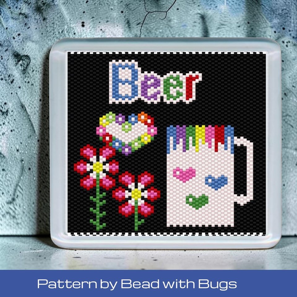 Peyote Stitch Beaded Coaster Pattern by Bead with Bugs, BRIGHT BEER