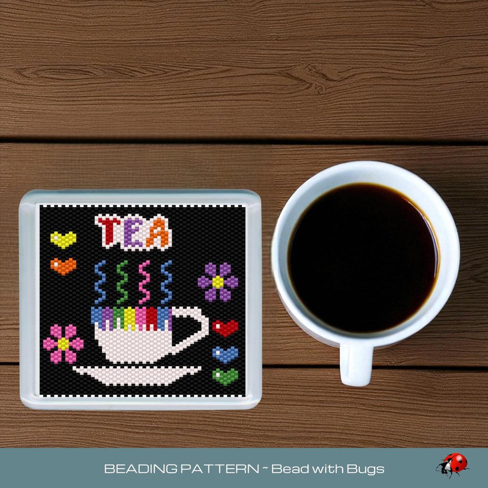 Peyote Stitch Beaded Coaster Pattern by Bead with Bugs, BRIGHT TEA