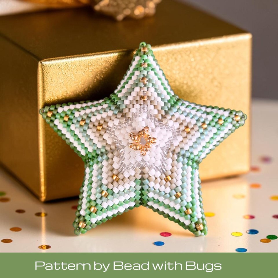 3D Peyote  Star Bead Pattern , The Christmas Green Star,