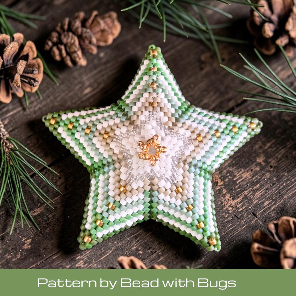 3D Peyote  Star Bead Pattern , The Christmas Green Star,