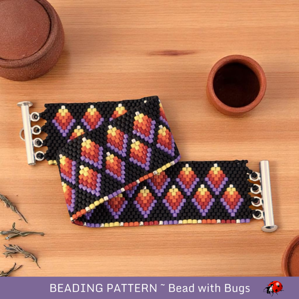 PURPLE FLAMES: A Peyote Stitch Beaded Bracelet Pattern by Bead with Bugs