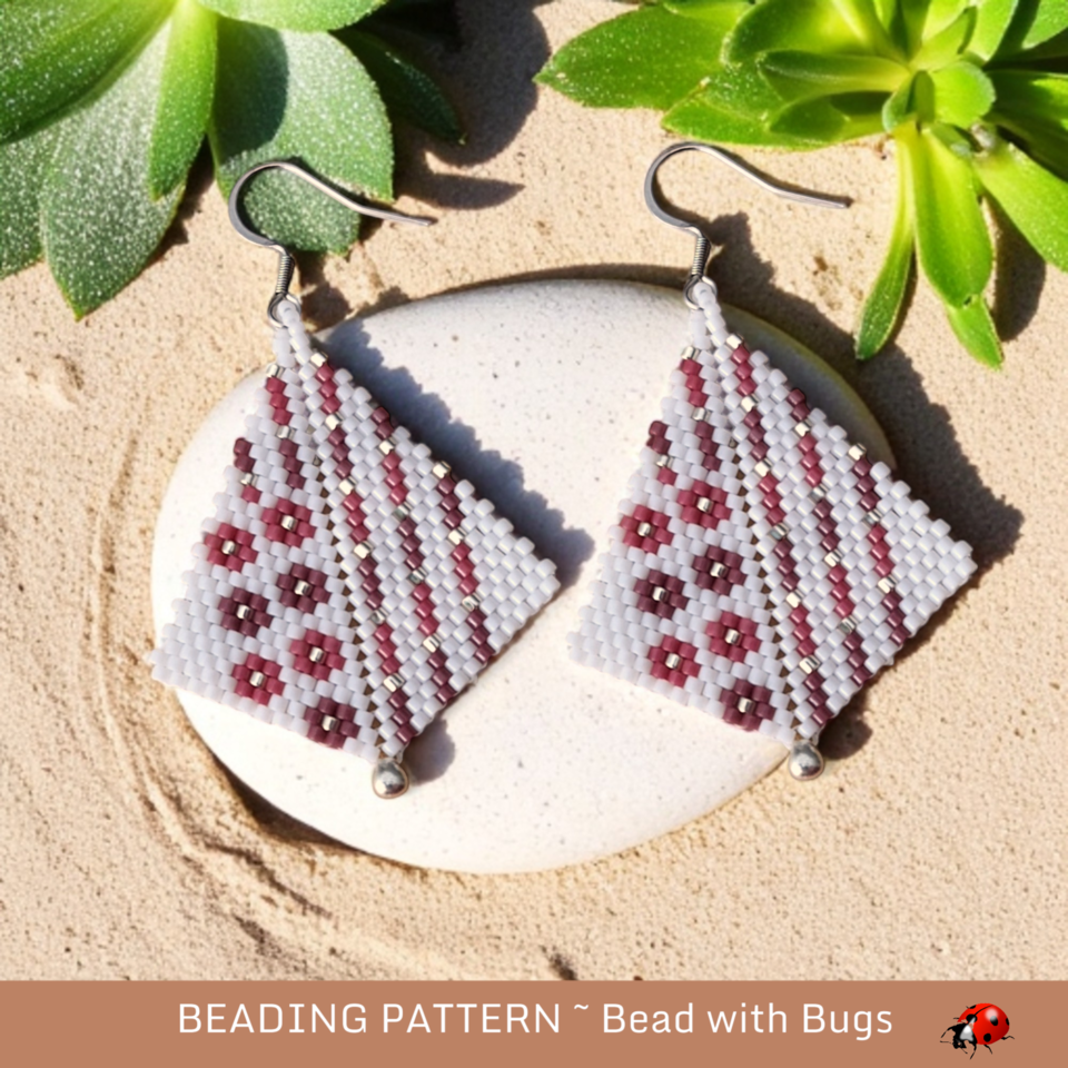 WINEBERRY : Peyote Stitch Kite Earring Pattern by Bead with Bugs