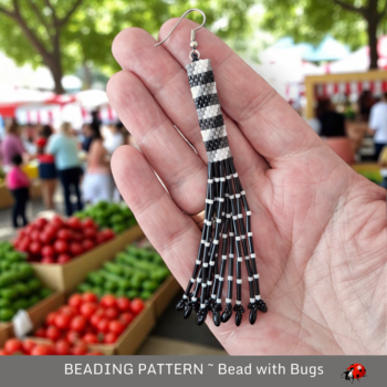 BLACK GINGHAM: Peyote Stitch Fringed Tube Earring Pattern by Bead with Bugs
