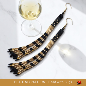 BLACK AND GOLD: Peyote Stitch Fringed Tube Earring Pattern by Bead with Bugs