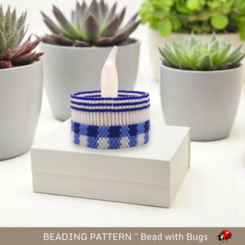 BLUE GINGHAM: Peyote Stitch Beaded Tea Light Cover Pattern by Bead with Bugs