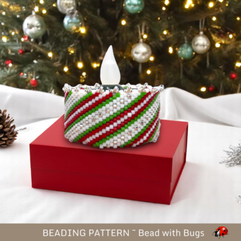 CANDYCANE: Peyote Stitch Beaded Tea Light Cover Pattern by Bead with Bugs