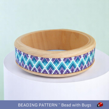 Peyote Stitch Beaded Bangle Band Pattern by Bead with Bugs, Feathers, Blue and purple geometric design, PDF