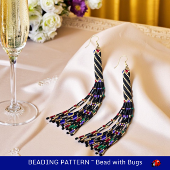 FESTIVE: Peyote Stitch Fringed Tube Earring Pattern by Bead with Bugs