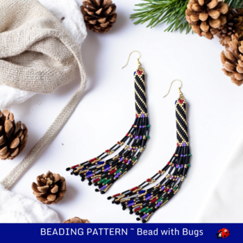 FESTIVE: Peyote Stitch Fringed Tube Earring Pattern by Bead with Bugs