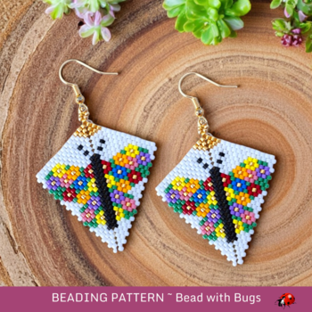 FLOWER BUTTERFLY: Peyote Stitch Earring Pattern by Bead with Bugs