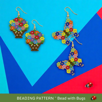 FLOWER POT & BUTTERFY:  Brick Stitch Beaded Earrings Pattern by Bead with Bugs