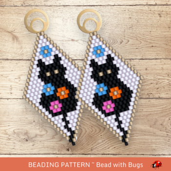 FLOWERS & CATS:  Brick Stitch Beaded Earrings Pattern by Bead with Bugs