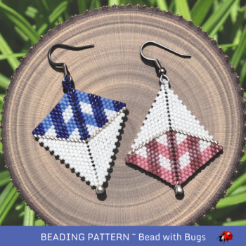 BLUE GINGHAM: Peyote Stitch Earring Pattern by Bead with Bugs
