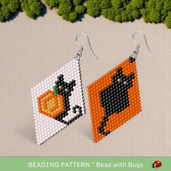 HALLOWEEN CATS:  Brick Stitch Beaded Earrings Pattern by Bead with Bugs